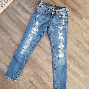 Silver Jeans Medium Blue Ripped Skinny Jeans